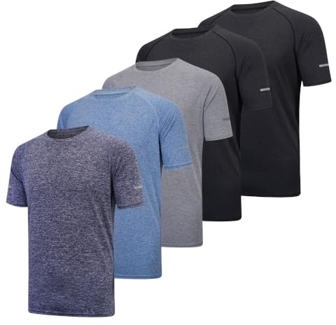 fovdtaa 5 Pack Mens Short Sleeve Crew Neck Gym T Shirt Workout Running Tops Mens Breathable Athletic Shirts Short Sleeve Sport Tops Black Grey Blue Navy Black S