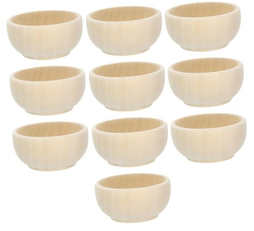 Bol en Bois Non Peint, Mini Bols Artisanaux Soi-même 10 Pcs | Bois Brut Khaki, Forme Coupelle Légère et Compacte, Finition Poncée Lisse pour Loisirs Créatifs