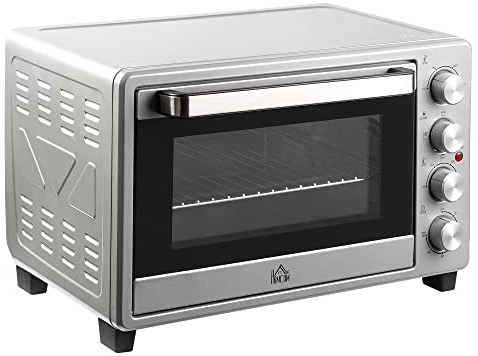 HOMCOM Horno Eléctrico de Sobremesa Horno Sobremesa de 32L 1600W con 3 Modos de Calor Temporizador 60 Min y Temperatura Regulable hasta 230℃ Plata