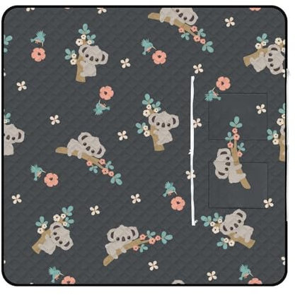 SEEKJOYS Koala Picknickdecke mit Vögeln in Blumen, Baum, mit Tragegurt, faltbar, wasserdicht, Sandmatte für Outdoor, Camping, Sommer, Strandmatte, 150 x 150 cm