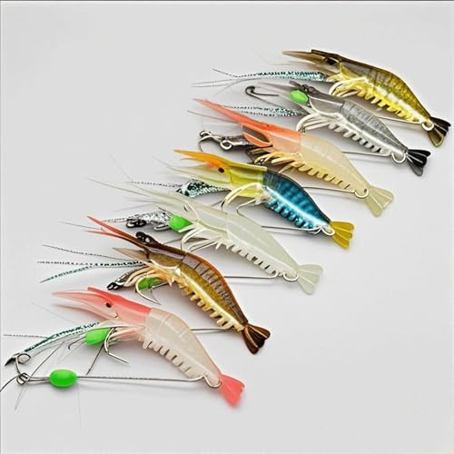 7pcs Soft Luminous Shrimp Lure Set, Saltwater Fishing Lures Shrimp Baits Set, Premium Soft Shrimps Fishing Tackle with Luminous Sharp Hooks, Suitable for Freshwater and Saltwater (7 Colors)