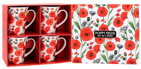 The Leonardo Collection Finola Stack Poppy Mugs Set of 4 | Stylish Tableware, Mug Set, Home, Every Occasion, Coffee Cups