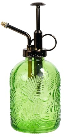 SDlumeiy Glas-Pflanzen-Sprühflasche, antiker Messing-Guss, einhändige Gießkanne mit Druckglasblatt, 19 cm hoch, für Innen- und Außenbereich, kleine Sprühflasche (grün)