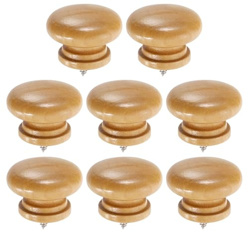 sourcing map Runder Schubladenknauf aus Holz, 3,9 x 2,7 cm, selbstschneidender Massivholzgriff, runder Schrankknauf, Pilzform, Holzknöpfe für Möbel, Kommode, Kleiderschrank, Holzfarbe, 8 Stück