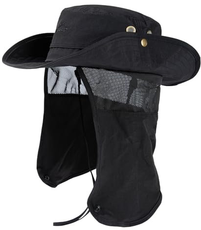 TOP-EX UPF 50 Sonnenhut mit breiter Krempe für Herren mit Nackenschutz Damen Sonnenhut XL für großen Kopfumfang Sommer UV-Schutz Wandern Safari Hut wasserdichter Anglerhut Gartenhut Schwarz L/XL