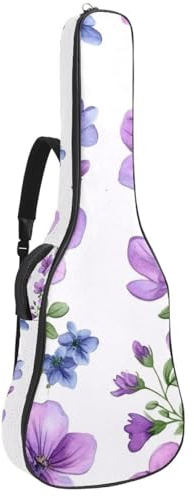 Gitarrentasche in voller Größe, wasserdichte Gitarren-Abdeckung, Tragetasche für akustische klassische E-Gitarren, Aquarell, rosa violette Blumen, Mehrfarbig 04, 42.9x16.9x4.7 in, Lässiger