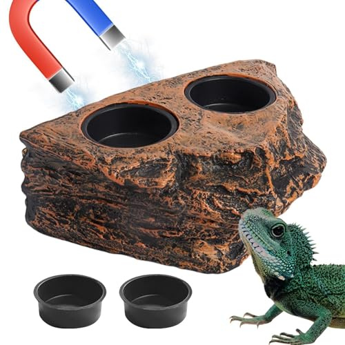 Reptilienschale – Doppelbecher Felsenschale, Schildkröten-Wasser- und Futternapf, Haustier-Reptilien-Schale, Futterschale für kleine Tiere, Schildkrötenfutter und Wasserschale, Aquarium-Dekoration für
