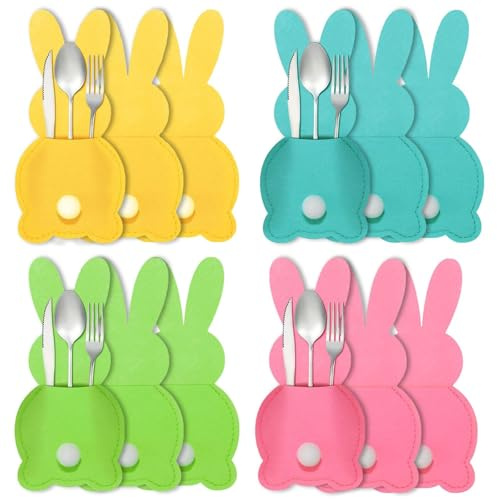 YEWCEP 12 Stück Tischdeko Ostern, Osternester zum Befüllen, Besteckhalter Ostern Hase Filz, Ostern Tischdeko Besteckbeutel Tischdekoration, für Die Aufbewahrung Von Partyutensilien
