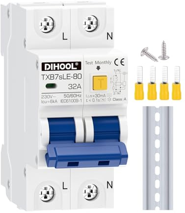 DIHOOL FI Schutzschalter 1P+N 32A 30mA Typ A 230V/AC Fehlerstromschutzschalter Rohs Leitungsschutzschalter FI-Schalter Sicherungsautomat