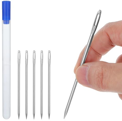 5 Pieces Large Eye Needles for Hand Sewing, 4 Long Professional Upholstery Hand Sewing Needle with Storage Tube for Sewing Quilting Stitching DIY Crafts Projects