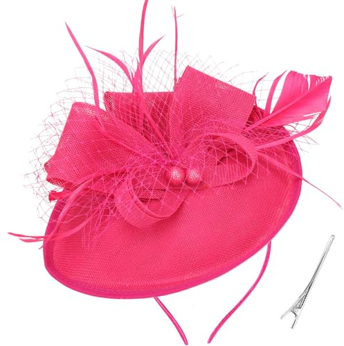 DRESHOW Blomma med Enkel pil Fjäder Fascinatorer Hattpannband och en Gaffelklämma Brudhuvudbonad Derby Fascinator Pillbox Hat Huvudbonad för Flickor och Kvinnor