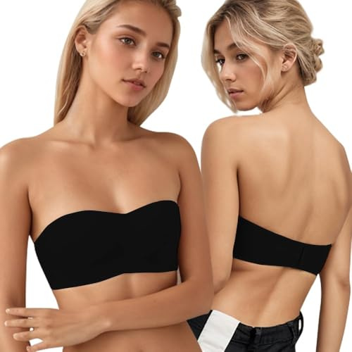 XFSRG Soutien-Gorge Bandeau Femme sans Bretelles Push Up Anti-Glissant Brassière avec Bretelles Amovibles sans Armatures Invisible Convertible