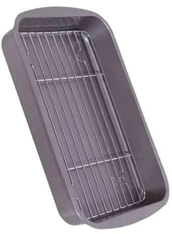 POPETPOP Plato de pescado a la parrilla con estrago de drenaje de aceite bandeja platos para hornear para horno goteo asado rejilla para hornear para cocinar al horno planchar Gris claro