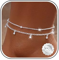 JUANKIKI Silber Fußkettchen für Damen Fussketten für frauen Silber 925 Verstellbare Wasserdicht Fußkettchen Strand Fußkettchen für Damen