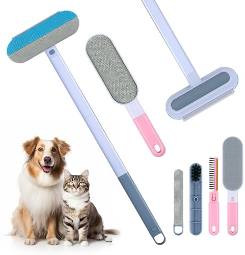 FICOFISE 2 Pcs Pet Hair Remover Multifunctional: 4 in 1 Pet Hair Removal Tool, Adjustable Hair Removal Brush & Lint Brush with Small Brush, Reusable Pet Hair Remover for Carpet Car Glass Couch Clothes