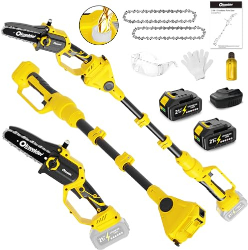 6 Inch Electric Pole Saw, 2 in 1 Cordless Mini Chainsaw for Tree Trimming, Electric Tree Trimmer with 12.5ft Extension Pole, 2x 3.0Ah Batteries, Auto-oil, Brushless Motor, Branch Cutter for Garden