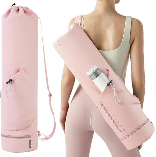 MOERAE Borsa da yoga, borsa sportiva da donna con scomparto separato per oggetti bagnati e portabottiglie d'acqua, tracolla regolabile, adatta per pilates yoga allenamento (rosa)