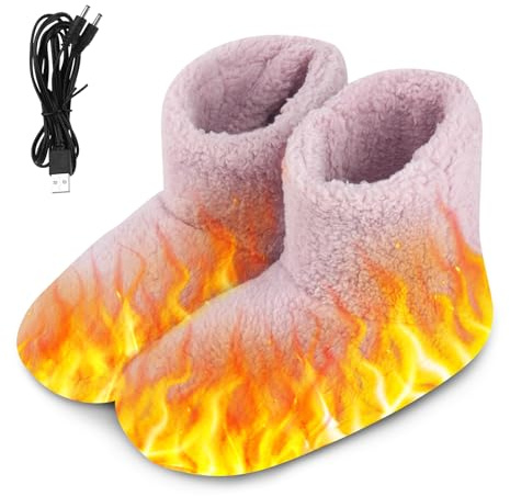 LYPPUL Uppvärmda fottofflor med fotledshölje, 35–39 USB-värmare, elektriska USB-fotvärmare, plyschskor för kall vinter (rosa)