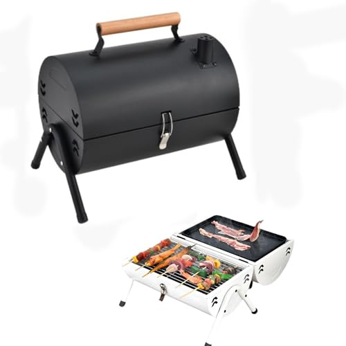 Parrilla ahumadora de barril, barbacoa de doble cara de acero inoxidable con escape de humo de chimenea y mango resistente al calor, 4-6 personas, para camping, picnic, patio, patio, fiesta, color