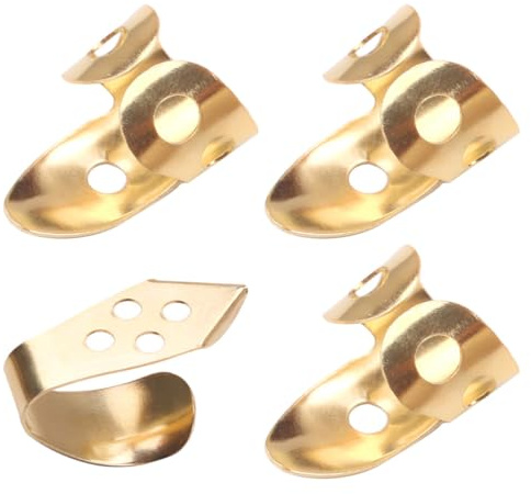 Verstellbares Gitarren Fingerpick aus Edelstahl, 4 Stück, Gold | Hohlform, für Resonator und Akustikgitarre, Schützt Fingernägel, Präzise Kontrolle