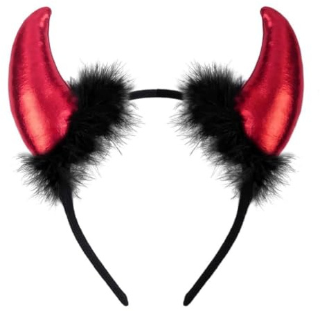 BILISH Halloween Devil Horn Headband Red Devil Horns With Black Fluffy Feathers For Adults & Kids Cute Halloween Costume Accessory For Women, Men, Girls Cosplay, Party & Fancy Dress