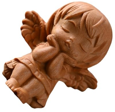 AMUSLESUR Figurine Bois Sculptée Ange avec Ailes Décoratif Miniature pour Maison Bureau Ambiance Artistique Cadeau Thoughtful
