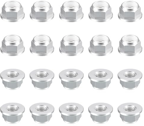QUARKZMAN Tuercas Hexagonales Con Insertos De Nylon, 20pzs - M2.5 x 0.45mm Tuerca De Aleación De Aluminio Autoblocante, Tuerca De Brida Anodizada Para Fijadores (Plateado)