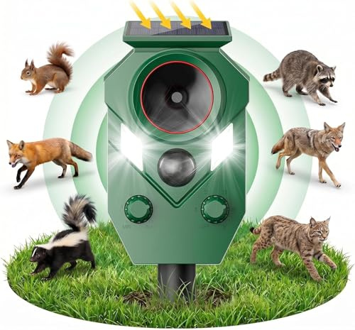 Ultraschall Katzenschreck für Garten, Solar Tiervertreiber Garten, IP65 Wasserdicht, PIR-Bewegungssensor und Blinklicht,Wirksam Gegen Katzen, Tauben, Hunde, Fuchs, Vogel, Rehe
