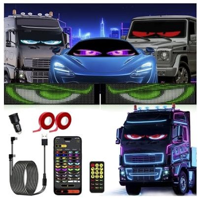 Großes LED-Augen Set (2 Stück, 59x12cm) für LKW & Auto - Programmierbare LED-Anzeige mit Lauftext & Animationen - App & Fernbedienung - Für Geschäfte, Werbung & DIY