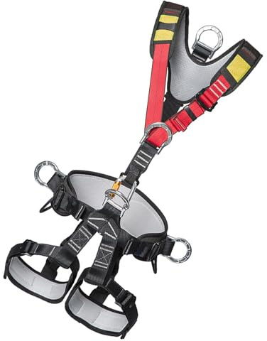 Harnais de levage – Lanière de sécurité avec ceinture de sécurité amovible et anneau en D | Protection anti-chute avec anneau dorsal et latéral en D et ceintures réglables, adapté pour la construction