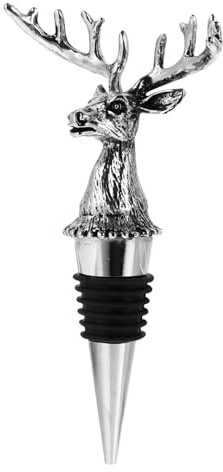 Milisten Bouchon de Bouteille en Alliage Argenté Tête de Cerf, Bouchon de Vin Rouge Pratique et Créatif, Joint en Caoutchouc Étanche pour Noël et Décoration Festive, Accessoire Bar