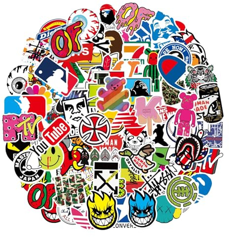 101 Pcs Skateboard Stickers Pack, Non-Repeat Vinyl Brand Stickers for Laptop, Water Bottles, Helmet & Luggage, Waterproof Reusable Wicked Stickers for Adults Teens Boys, Cool Graffiti Decals