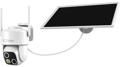 CZEview 3K Überwachungskamera Aussen Solar Akku, 2,4 GHz WLAN Kamera Outdoor mit Dual-Objektiv, 18x Auto-Zoom, 24/7 Kontinuierliche Aufzeichnung, Automatische Verfolgung, KI-Erkennung, 360° PTZ