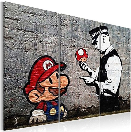 B&D XXL - Leinwandbild Grafitti and Cop, 60x40 cm, 3-teilig, Schlafzimmer | Hochwertige Leinwand, sofort aufhängbar, ideal fürs Wohn- oder Schlafzimmer, wasserfest und lichtecht, langlebig, stilvoll