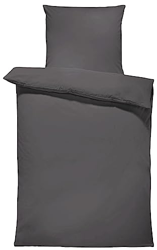 one-home Uni Bettwäsche Einfarbig Mikrofaser Garnituren Bettbezüge Premium Reißverschluss (anthrazit, 2 teilig 135x200 cm)