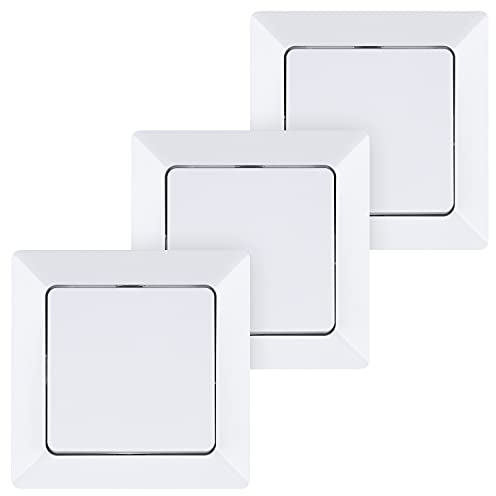 HEITECH 3x Unterputz Wechselschalter in weiß - Neues Modell - Schalter 250V AC, 10A, inkl. Rahmen, Unterputz-Einsatz & Abdeckung - Lichtschalter, Wippschalter, Kippschalter, Unterputzschalter