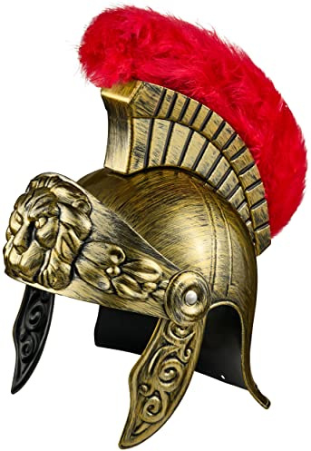 Balinco Römerhelm Gold mit rotem Kamm – Gladiatorenhelm für Damen & Herren – Römisches Kunststoff Kostüm-Accessoire für Karneval, Fasching, Halloween & Cosplay, Einheitsgröße