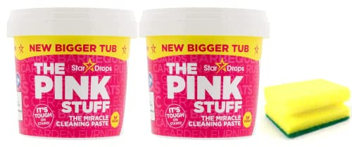 2 Packs of Pink Miracle Multipurpose Cleaning Paste- New Bigger Tub (2X 850 G)-Non-hazardous Household Cleaner with Degreaser Sponge