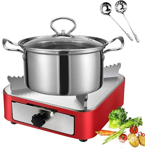 XRDSHY Spirituskocher Innenraum Mit Topf Campingkocher,20cm Outdoor Edelstahl Alkoholkocher Pastenbrenner Mini Alkohol Herd Spiritusbrenner Schubladentyp mit Suppentopf, Rot