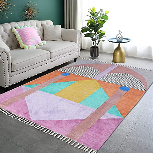 CASAVANI Schöner, handgefertigter Baumwollteppich, handblockbedruckter Teppich, Mehrfarbig, Baumwolle, geometrische Teppiche für Boden, Flur, Esszimmer, Balkon 90 x 90 cm (3 x 3 Fuß im Quadrat)