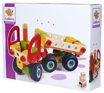 Eichhorn - Constructor LKWs, 4 Modellvarianten: LKW, Pickup, Kipper, Lieferwagen, 135-tlg., 100% FSC zertifiziertes Buchenholz, Klimaneutral, ab 5 Jahren