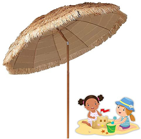 BEISCO Parasole Spiaggia Ombrellone Hawaiano in Paglia Piccolo 180cm Portatile inclinabile Ombrellone da Spiaggia da Giardino