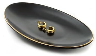 HANKOR Keramik-Schlüsselschale für den Eingangstisch, 7 x 4 Schlüssel, Schale zum Auffangen aller Schalen, kleine dekorative Schale für Schlüsselschmuck, Ring, Schwarz
