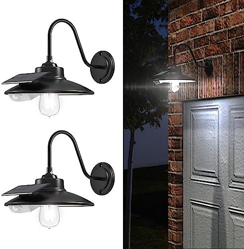 APONUO Solar Wall Lights Outdoor with 3 Lighting Modes & Motion Sensor, IP65 Waterproof, Rustic Vintage Gooseneck Solar Wall Light Decor for Barn, Wall, Porch, Farmhouse