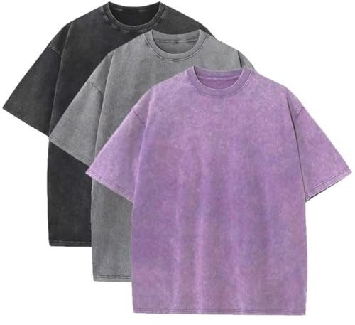 Herren-Sommer-T-Shirt aus schwerer Baumwolle, Oversize, Vintage-Stil, lose Passform, 3 Stück, L