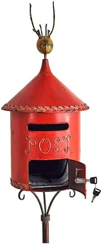 SPUZZO Pfostenmontierte Briefkästen, einzigartige Weihnachts-Briefkastendekoration mit Schloss, Straßenrand-Briefkästen for Familienhaus, Villa, Dropbox, Heimdekoration (Color : Round)