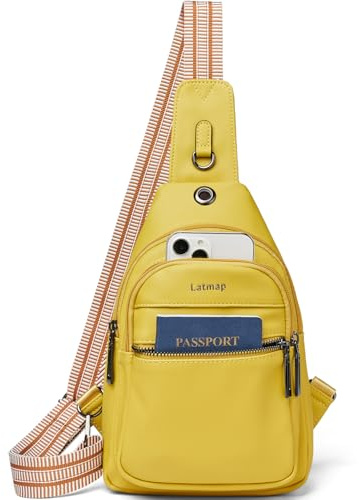 LATMAP 7L Damen Bauchtasche Sling Bag Damen PU Leder Cross Body Bag Klein Adjustable Strap Brusttasche Leicht Crossbag Travel Essentials