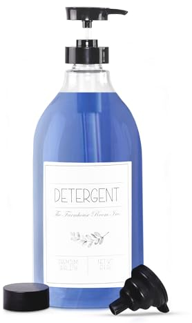 The Farmhouse Room Inc. Laundry Detergent Liquid Dispenser - Detergent Container for Laundry Room Organization - BPA Free & PET Plastic 1/2 Gallon Pump Bottle Dispenser - w/Waterproof Labels 64oz
