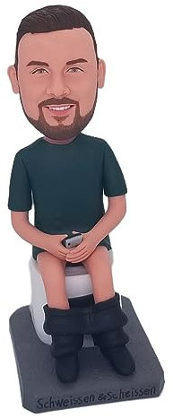 mydedor Benutzerdefinierte Bobbleheads Figur,Mann mit grauen Augen sitzt auf der Toilette Wackelköpfe lebensechte Figur,Personalisierte Figur für Auto Armaturenbrett Sammlerstück Puppe für Mann Freund