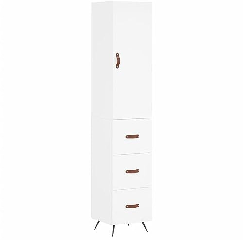 vidaXL Elegant White Highboard - Made of Engineered Wood - Ample Storage for Living Room or Office - Features Metal Feet - Size: 34.5 x 34 x 180 cm